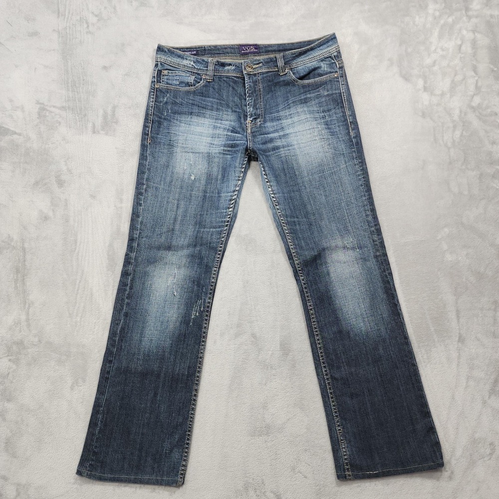 Vintage VGS Jeans Womens 14 Blue Mid Rise Bootcut Stretch Studded Flap Pockets